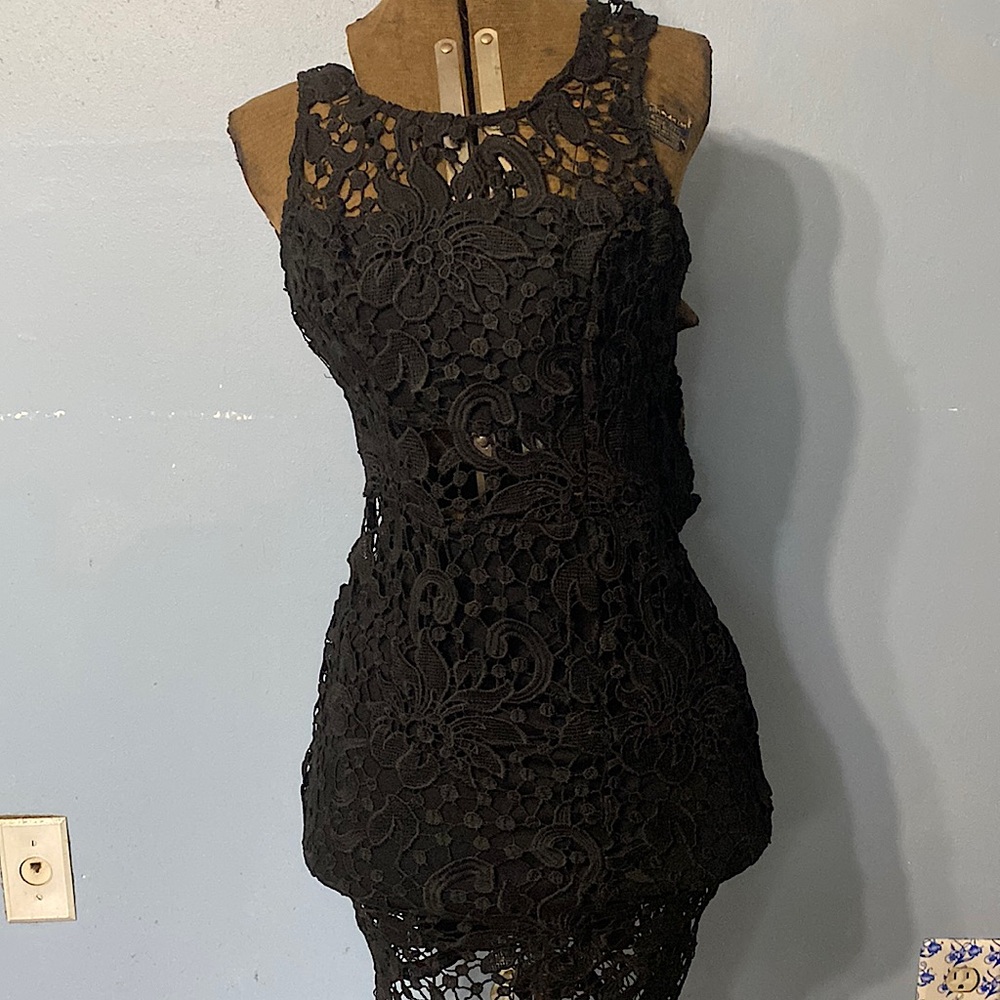 Black Lace Charlotte Russe Dress with Mid-Riff Window